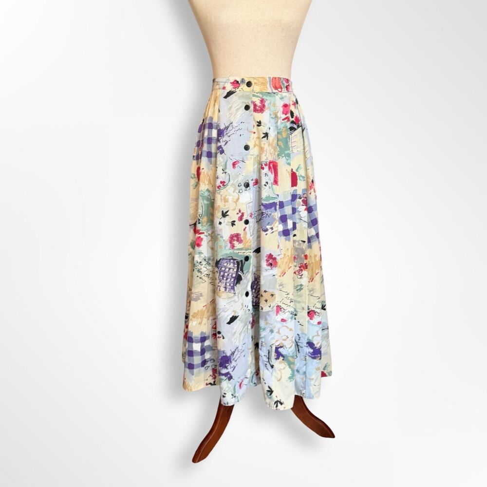 Vtg 90s Eclectic Patchwork Print, Button Midi Ski… - image 2